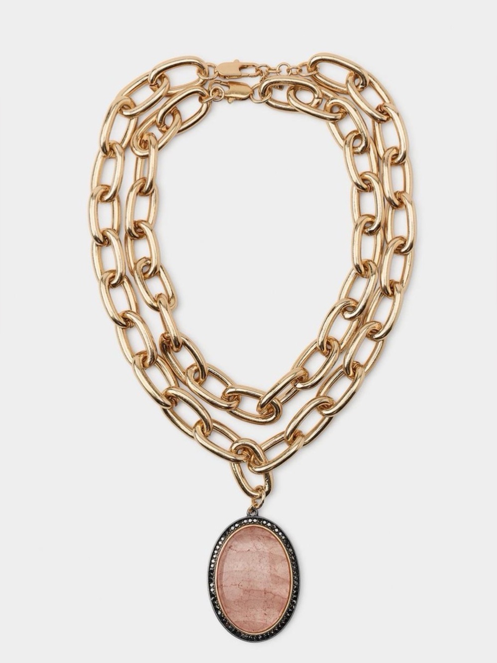 🔥🔥Zara pack of 2 maxi link Chain Necklaces with Pink Stone Pendant
